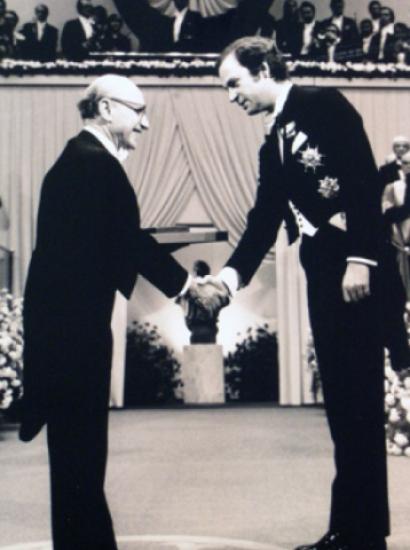 Milton Friedman receiving the Nobel Prize