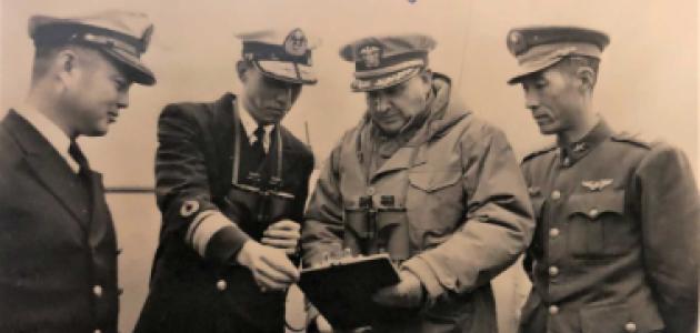 Inscribed sepia colored photo of 4 men in military uniforms with Kao Tsu 2nd from left.