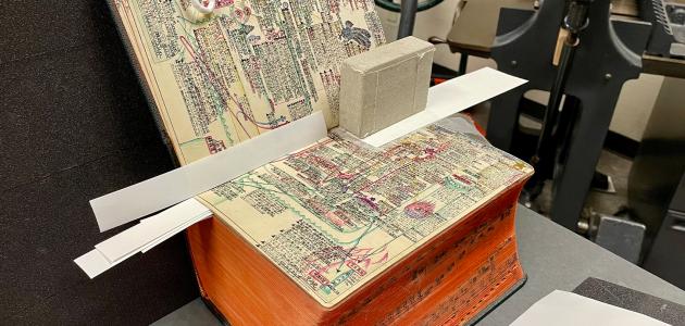 Masuo Kitaji's Companion Bible undergoing conservation treatment