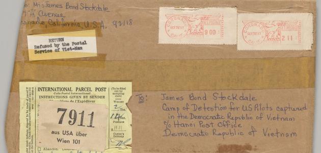 Stamped brown envelope from Sybil Stockdale to James B. Stockdale