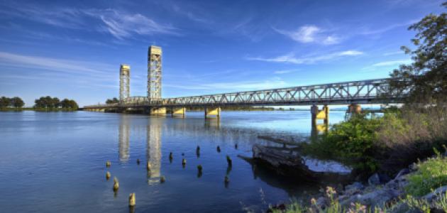 A lift bridge in the delta on a sunny day. Rio Vista, California. USA