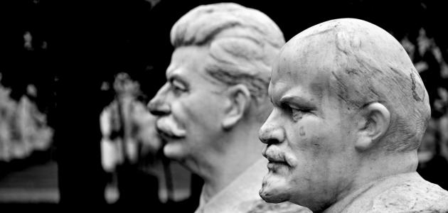 Lenin and Stalin Statue in Moscow stock photo