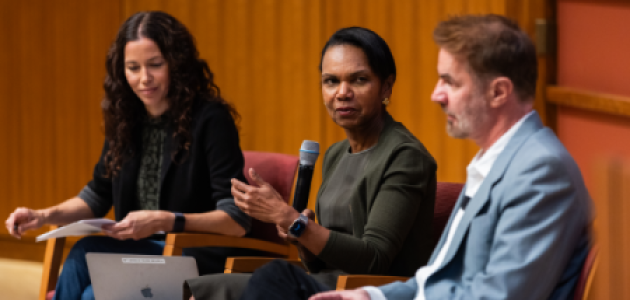 Hoover Institution Director Condoleezza Rice speaks about generative AI and democracy on September 24, 2024. (Patrick Beaudouin)