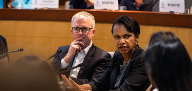 Condoleezza Rice and Drew Endy at the Inaugural Congressional Fellowship Program on Biotechnology Strategy 