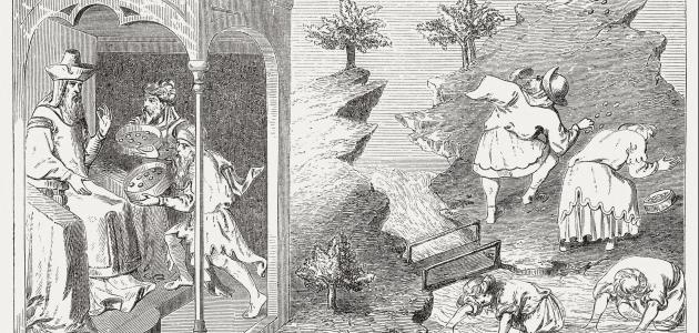 Kublai Khan (1216-1294) and pearl fishers, wood engraving, published in 1888 stock illustration