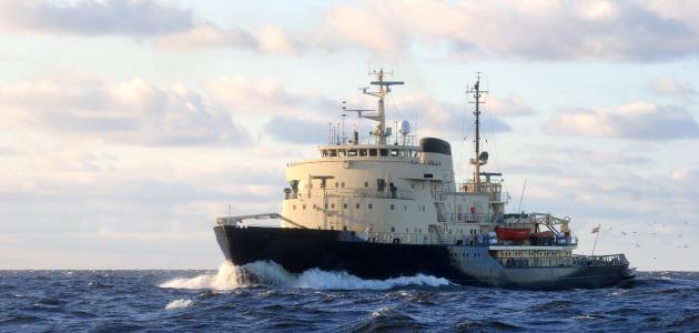 Soviet ice-breaker in open sea - stock photo