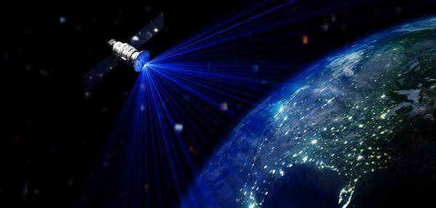Satellite In Space Station Orbiting Earth stock photo