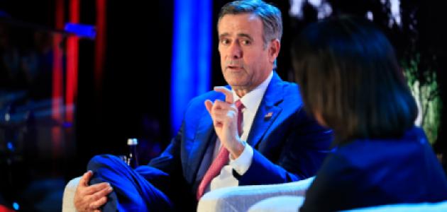 CIA Director John Ratcliffe and Hoover Institution Director Condoleezza Rice discuss US intelligence priorities at the Winter Board of Overseers meeting in Washington, DC, on February 22, 2026. (Eric Draper)