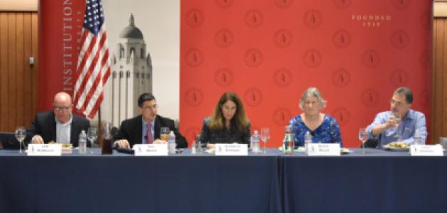 Image of Hoover research fellow Alice Miller (second from right) and distinguished visiting fellow Elizabeth Economy (middle) at the Taiwan Relations Act roundtable discussion.