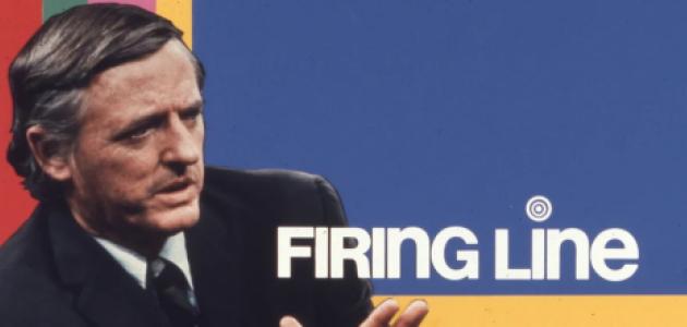 Color promotional image of William F. Buckley Jr. with white text which reads Firing Line