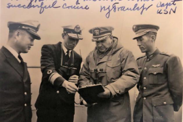 Inscribed sepia colored photo of 4 men in military uniforms with Kao Tsu 2nd from left.