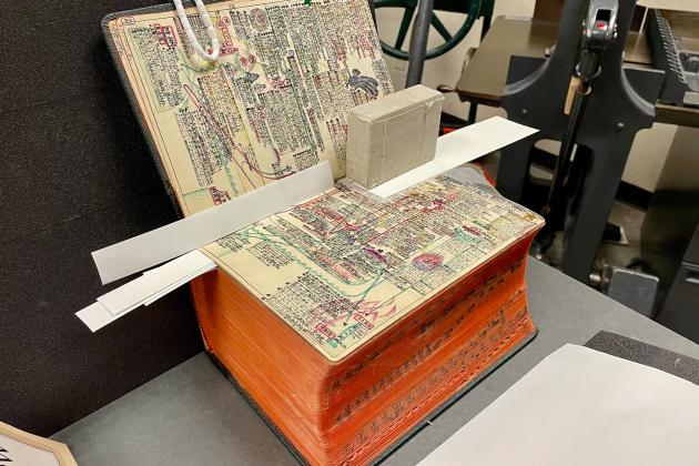 Masuo Kitaji's Companion Bible undergoing conservation treatment