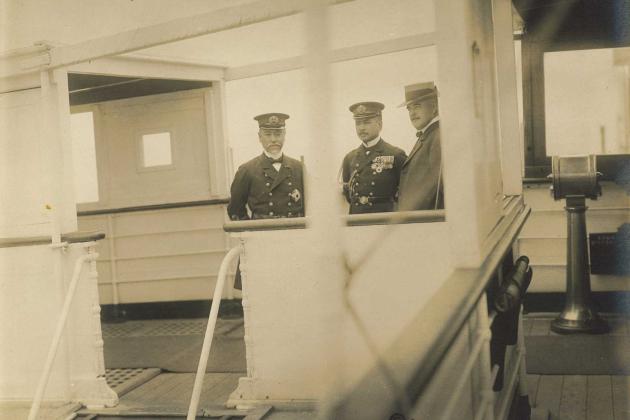 3 men standing on the deck of the Tanba Maru