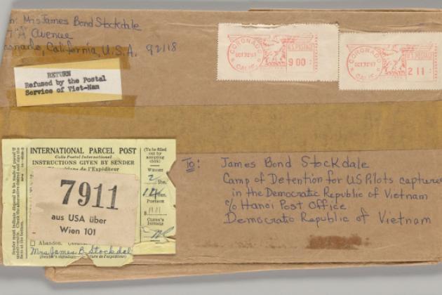 Stamped brown envelope from Sybil Stockdale to James B. Stockdale