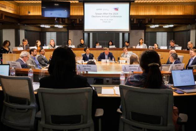 Scholars are seen discussing Taiwan’s future at the Hoover Institution on May 23, 2024. 