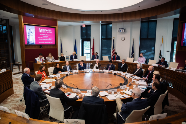 Attendees of the Fiscal Policy Initiative Conference are seen in Annenberg Conference Room at the Hoover Institution on March 10, 2025. (Patrick Beaudouin) 