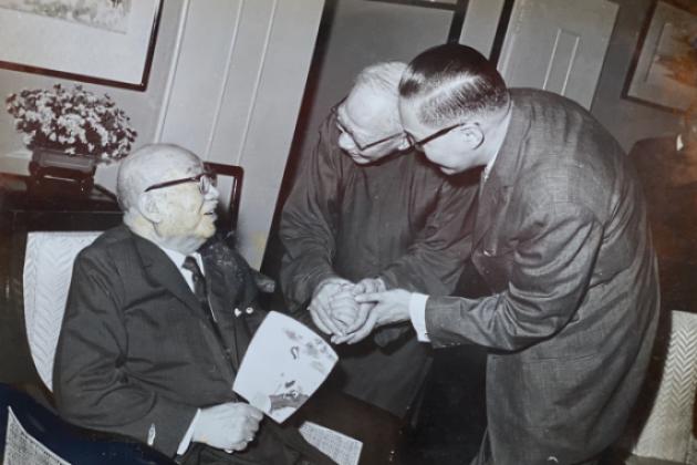 Chao (middle) meets with H. H. Kung (left) in Chiang Kai-shek’s residence in Taipei in September 1964.