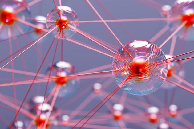 Abstract connection glass spheres stock photo
