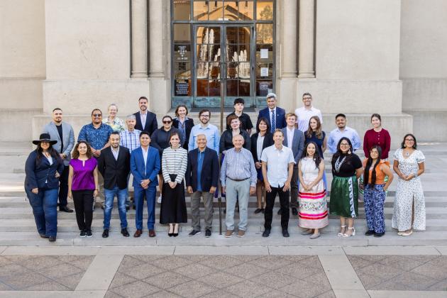 Attendees at the fifth annual Hoover Institution Indigenous Student Seminar are seen in front of Hoover Tower on August 4, 2025. (Patrick Beaudouin)