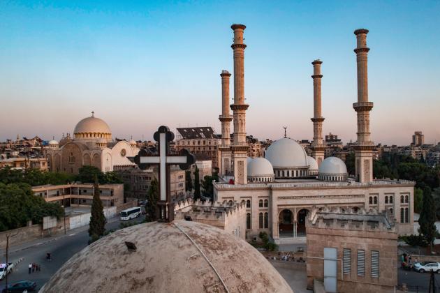 Coexistence between sects in Syria. stock photo