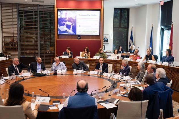 Participants in the Promises and Challenges of Decentralized Governance conference are seen in the Annenberg Conference Room on November 6, 2025. (Patrick Beaudouin)