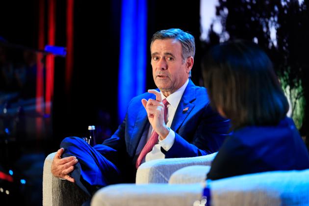 CIA Director John Ratcliffe and Hoover Institution Director Condoleezza Rice discuss US intelligence priorities at the Winter Board of Overseers meeting in Washington, DC, on February 22, 2026. (Eric Draper)