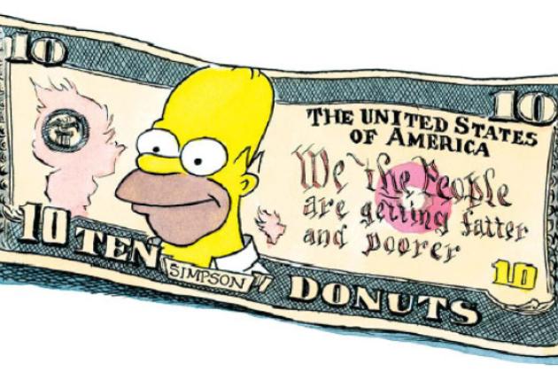 $10 bill with picture of Homer Simpson