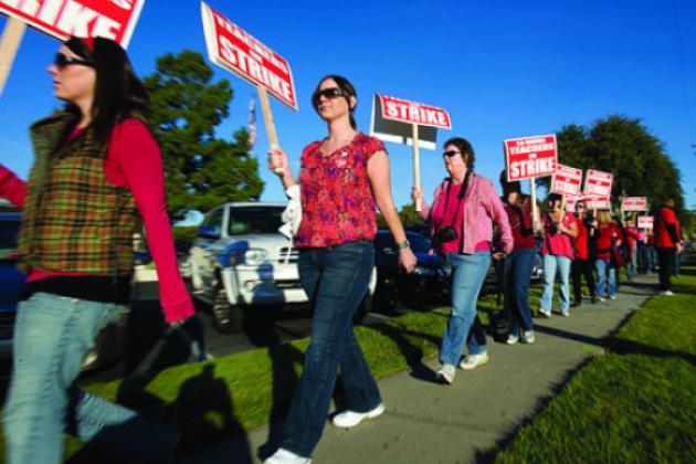 Teachers picket in La Habra last December