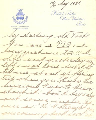 Handwritten letter on yellow paper from Grand Duchess to Princess Nina