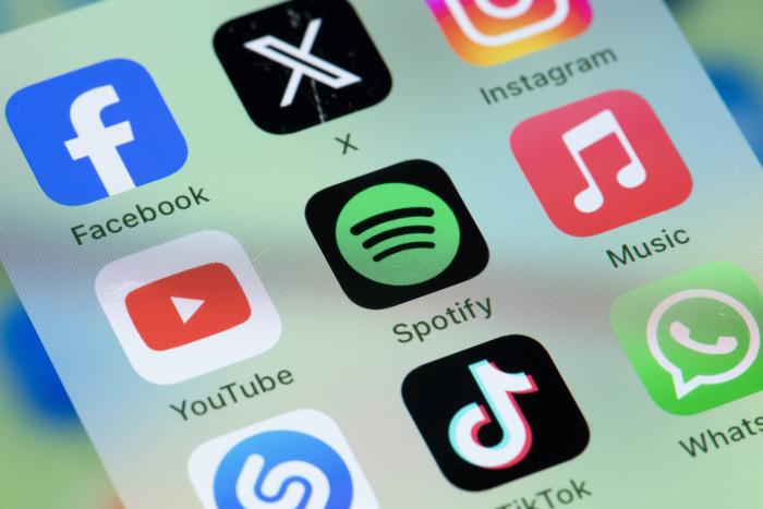 Phone screen with different social media platforms