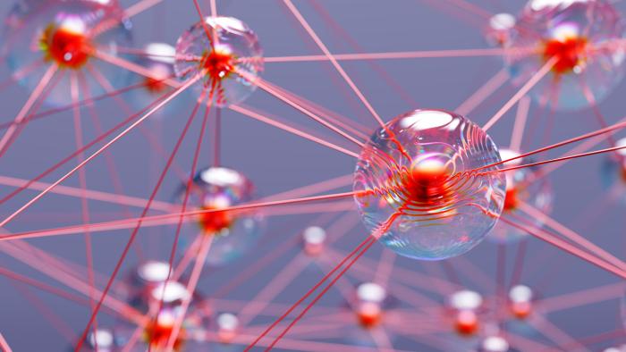 Abstract connection glass spheres stock photo