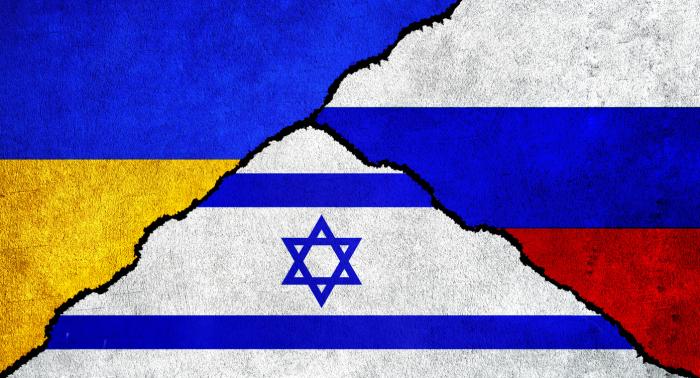 Diplomatic relations between Russia, Israel and Ukraine - stock illustration