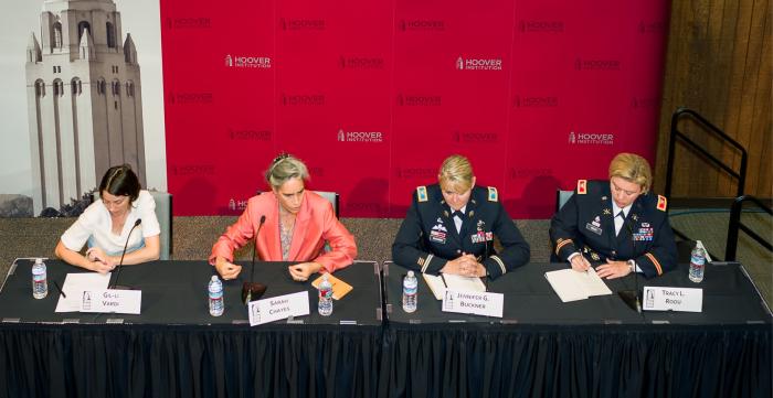 “A Hundred Years Later: Women and War Today” featured panelists Gil-li Vardi, Sarah Chayes, Colonel Jennifer G. Buckner, and Colonel Tracey Roou.