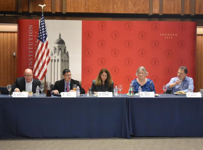 Image of Hoover research fellow Alice Miller (second from right) and distinguished visiting fellow Elizabeth Economy (middle) at the Taiwan Relations Act roundtable discussion.