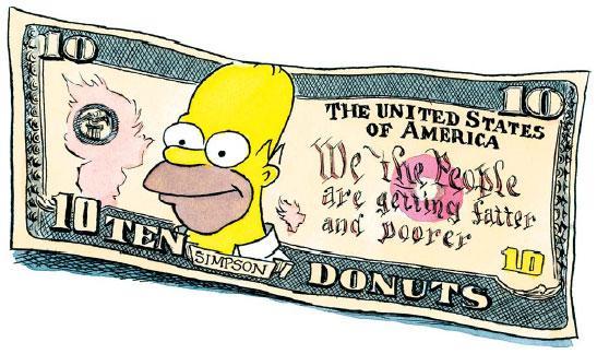 $10 bill with picture of Homer Simpson