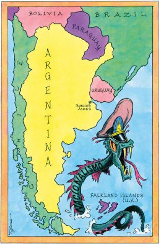 cartoon map of southern South America