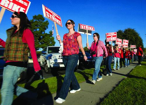 Teachers picket in La Habra last December