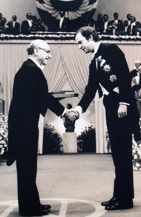 Milton Friedman receiving the Nobel Prize