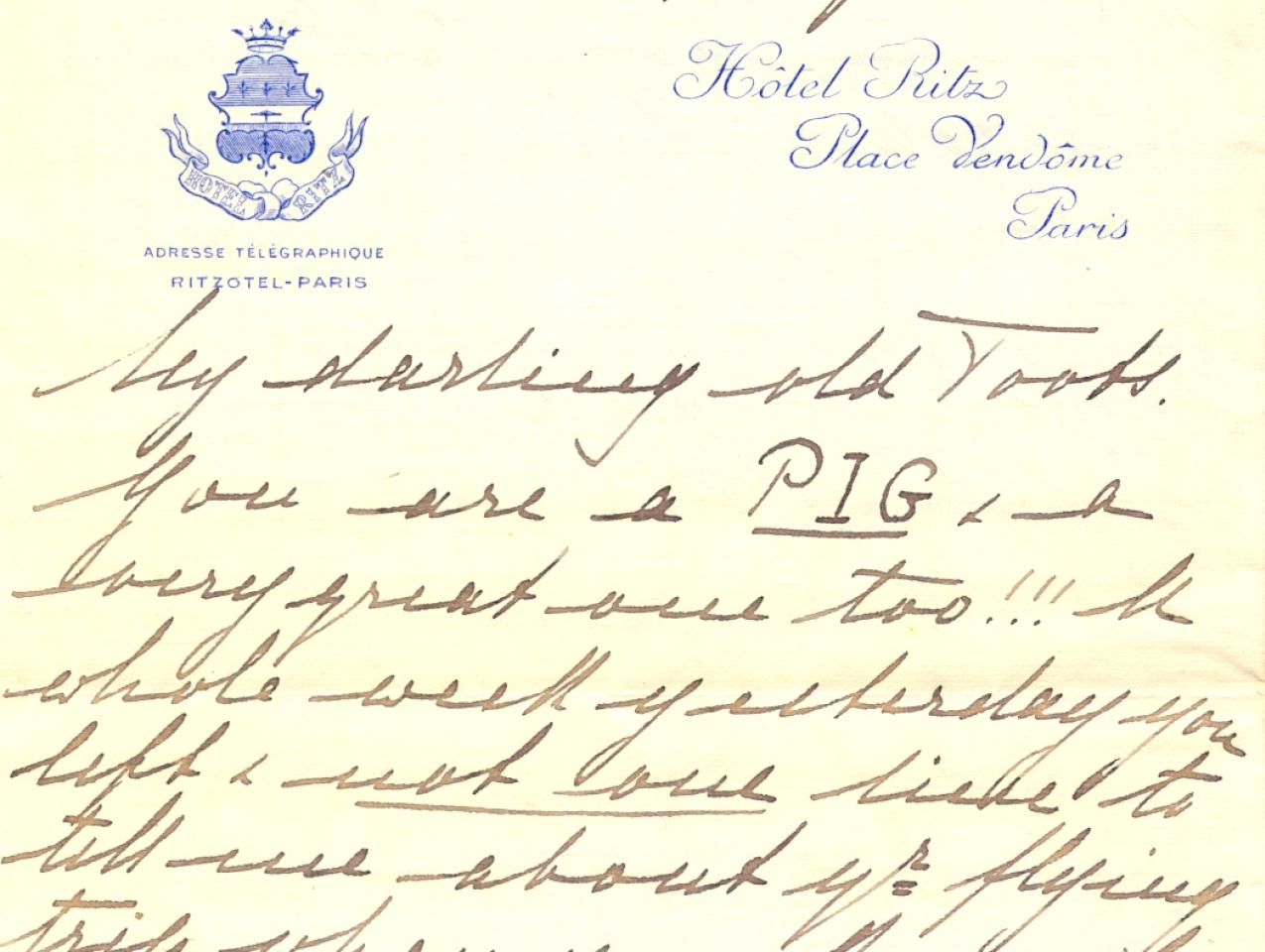Handwritten letter on yellow paper from Grand Duchess to Princess Nina