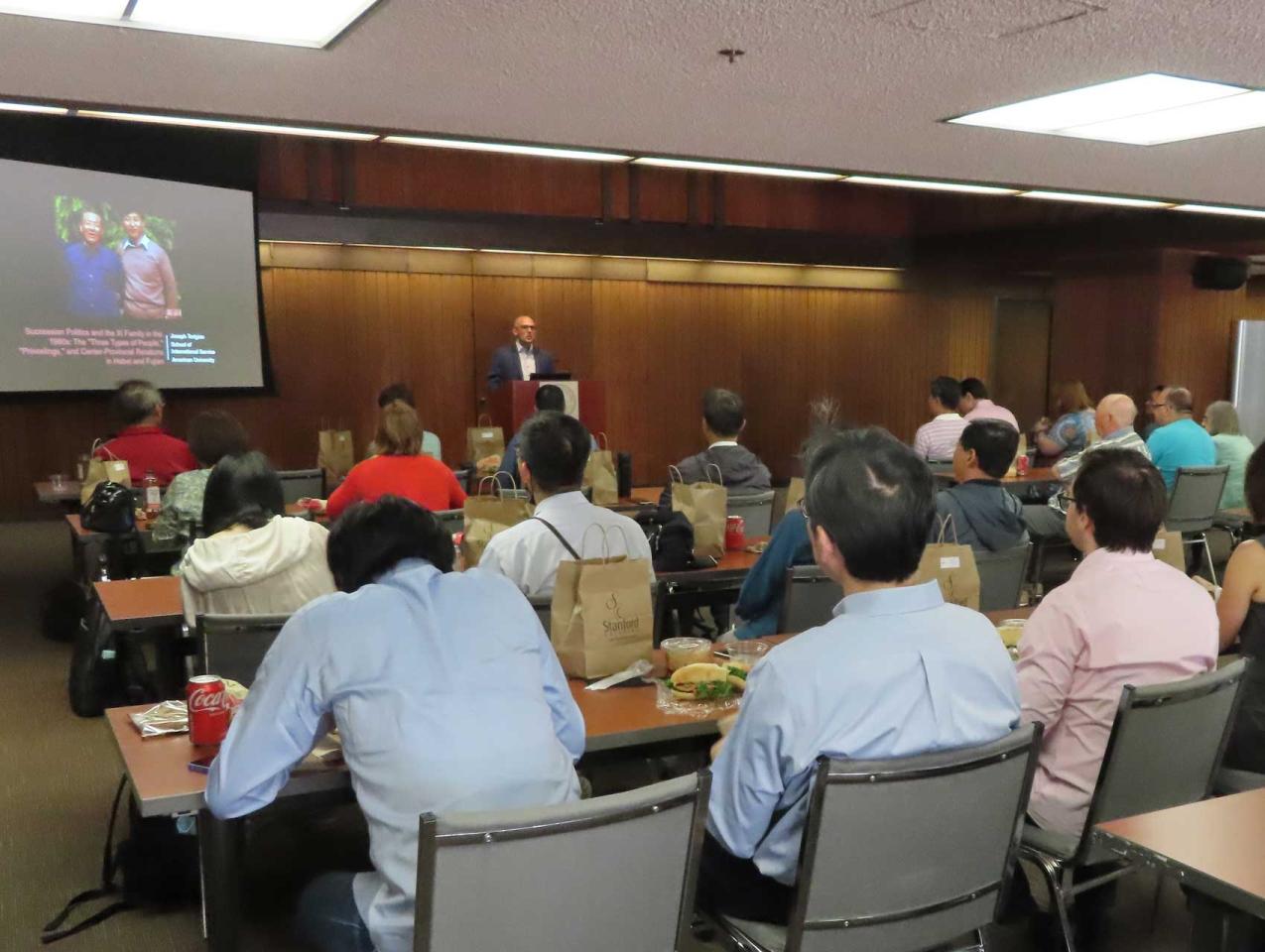 Joseph Torigian speaking in front of attendees of the Modern China & Taiwan workshop 2022