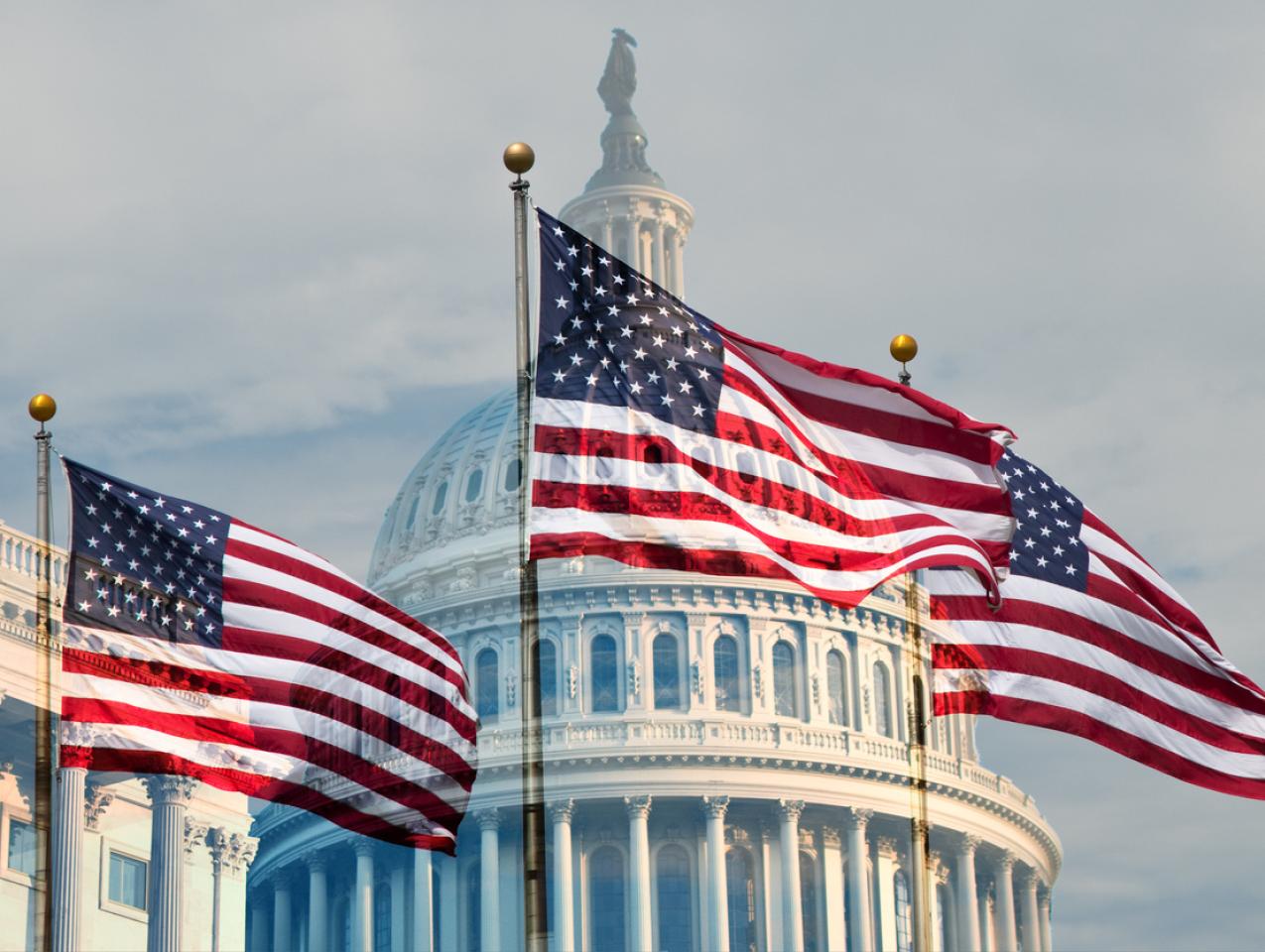 Capitol building with flags