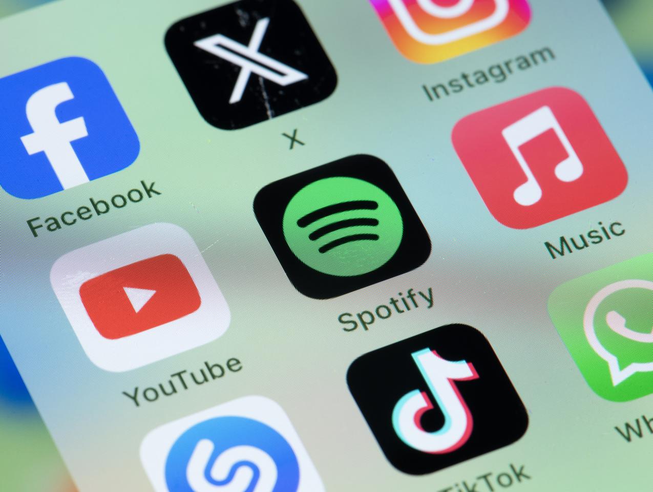 Phone screen with different social media platforms