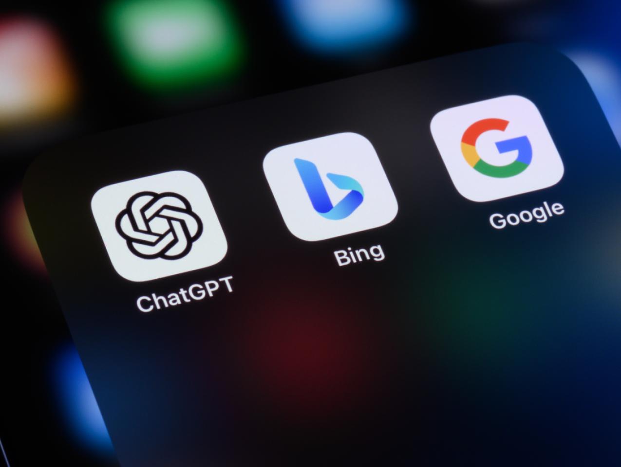 ChatGPT, Bing and Google stock photo