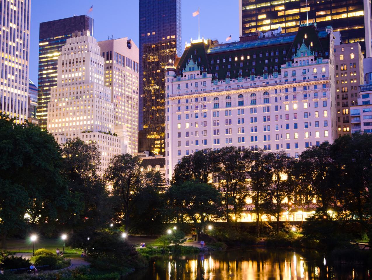 Plaza Hotel and other buildings as seen from Central Park stock photo