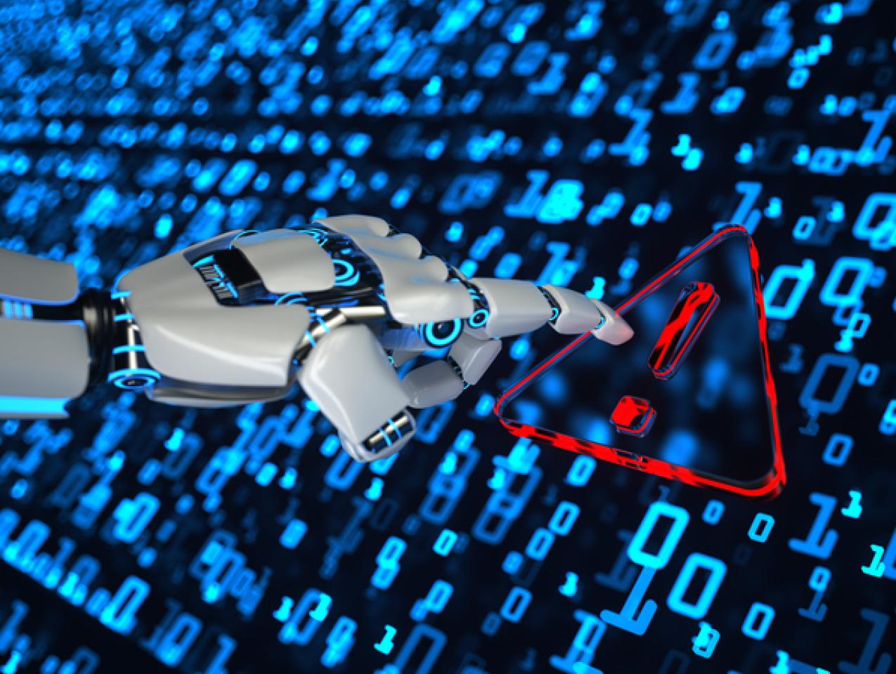 Robot Hand Warning Sign stock photo