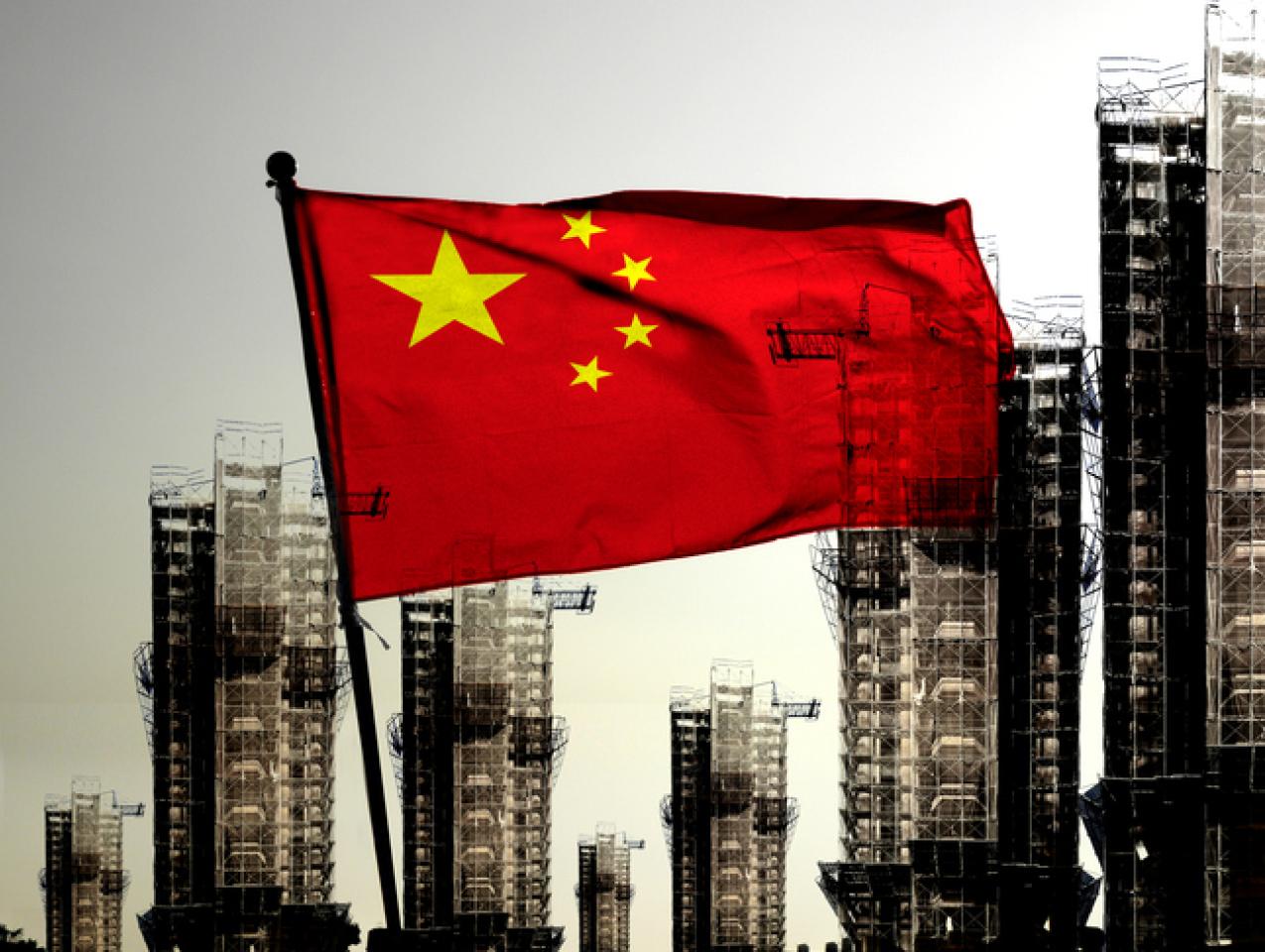 Chinese Flag over city