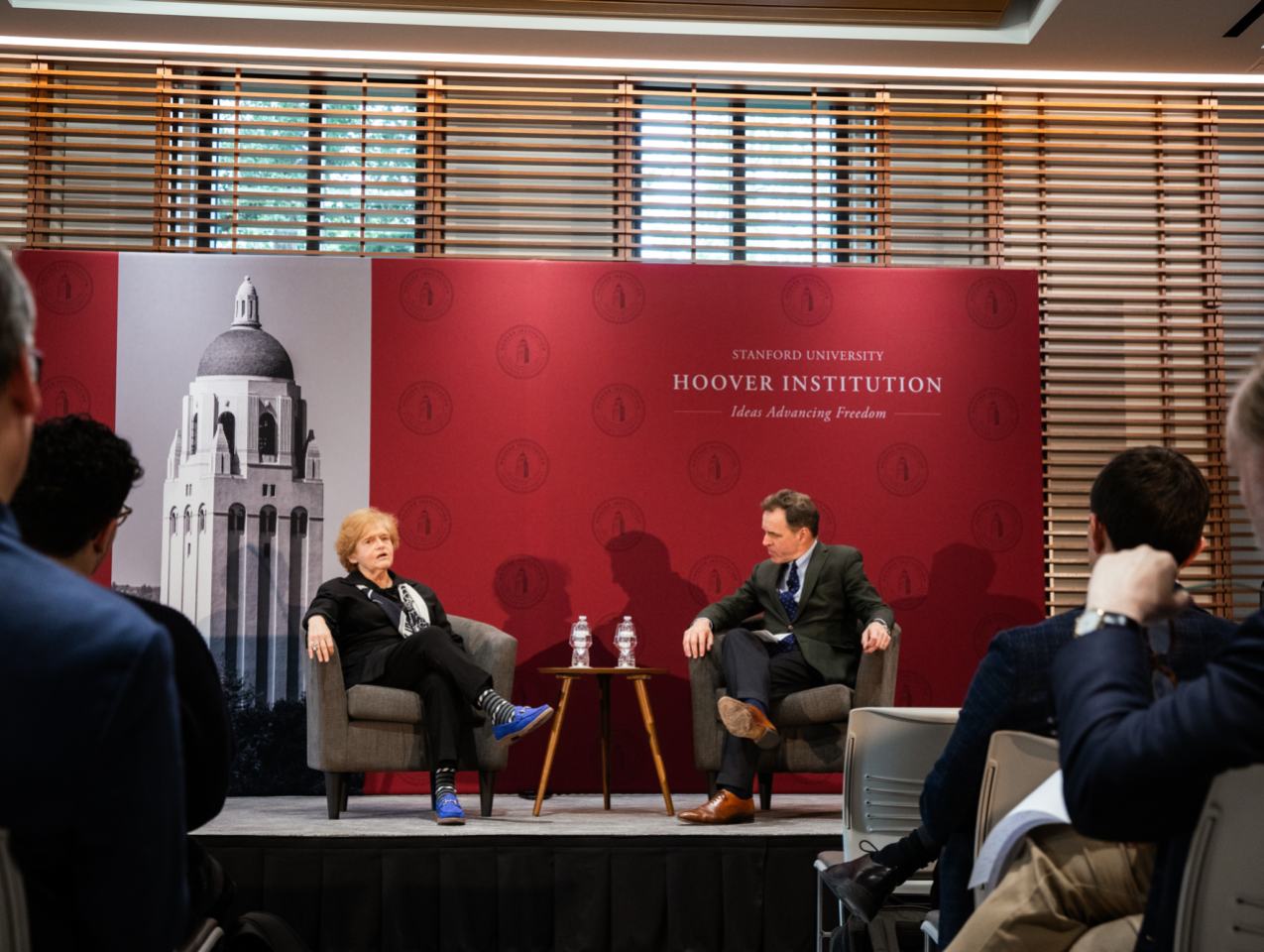 Deborah Lipstadt, who served as US special envoy for monitoring and combating anti-Semitism, speaks with Hoover Senior Fellow Niall Ferguson at the 2025 Hoover History Symposium on anti-Semitism on February 11, 2025. (Patrick Beaudouin)