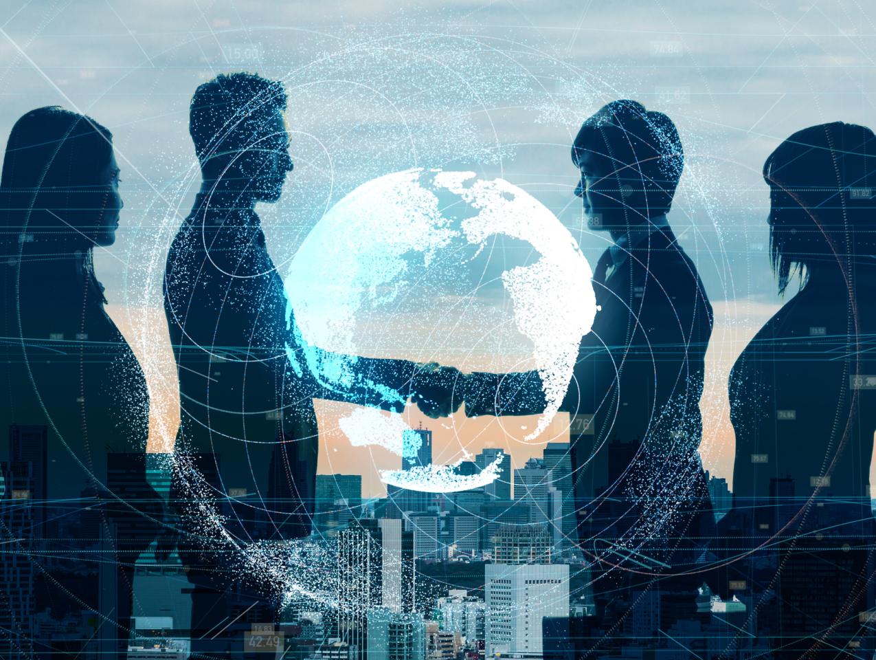 Global business concept. Shaking hands businessperson. stock photo