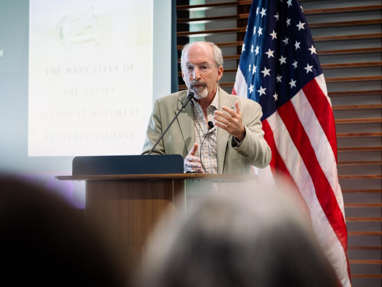 Benjamin Nathans, author of To the Success of Our Hopeless Cause, speaks about his now Pulitzer-winning book at the Hoover Institution on August 12, 2024. (Patrick Beaudouin)
