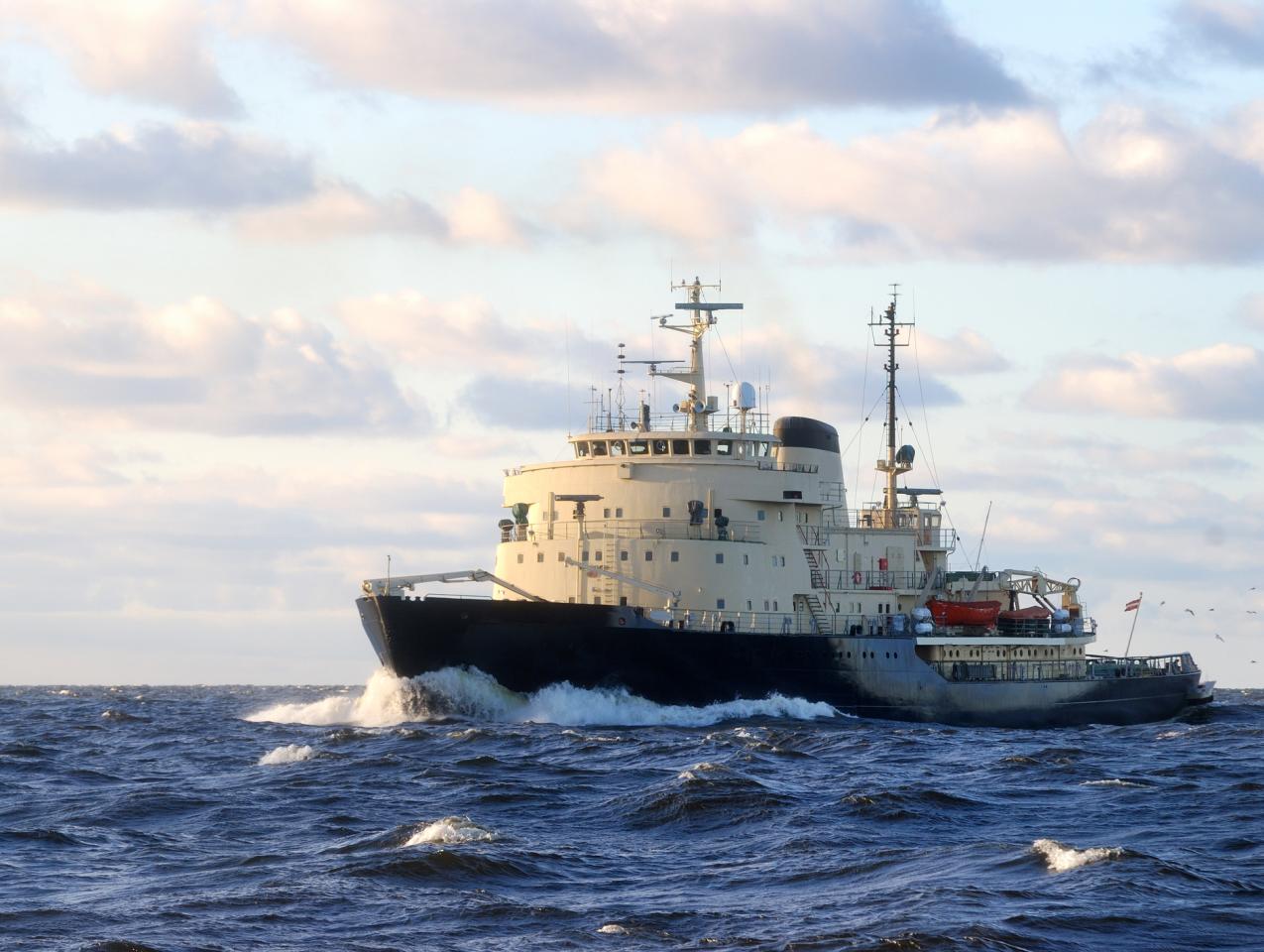 Soviet ice-breaker in open sea - stock photo